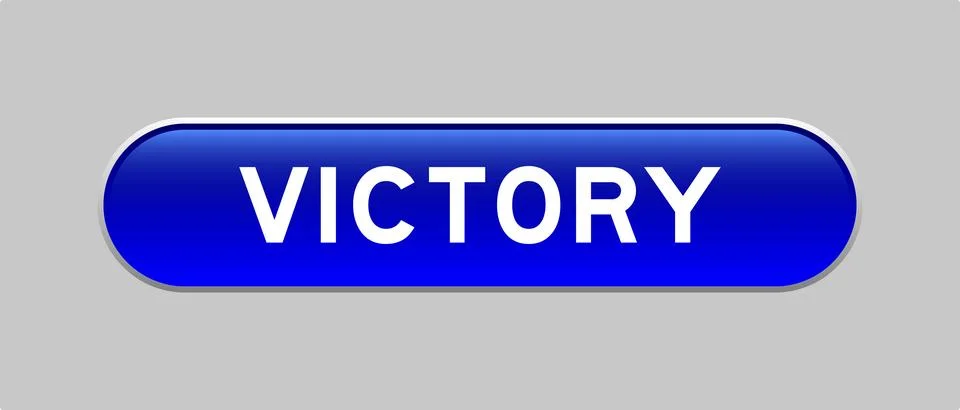 Blue color capsule shape button with word victory on gray background Illustrazione stock