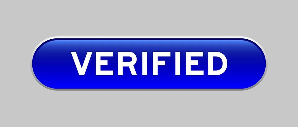 Blue color capsule shape button with word verified on gray background Illustrazione stock