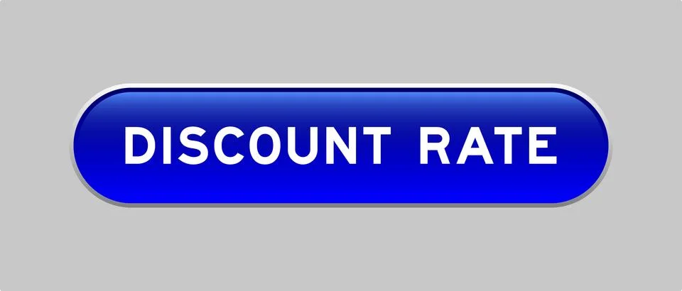 Blue color capsule shape button with word discount rate on gray background Illustrazione stock