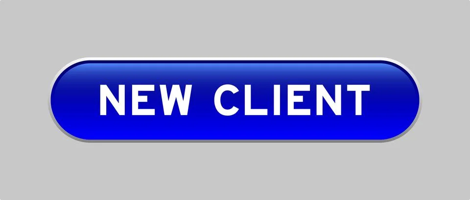 Blue color capsule shape button with word new client on gray background Illustrazione stock