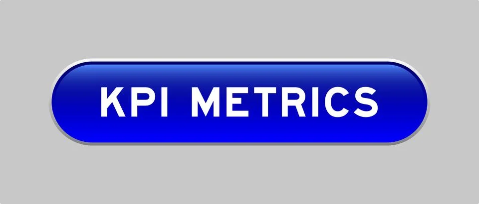 Blue color capsule shape button with word KPI metrics on gray background Illustrazione stock