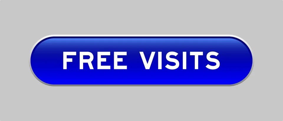 Blue color capsule shape button with word free visits on gray background Illustrazione stock