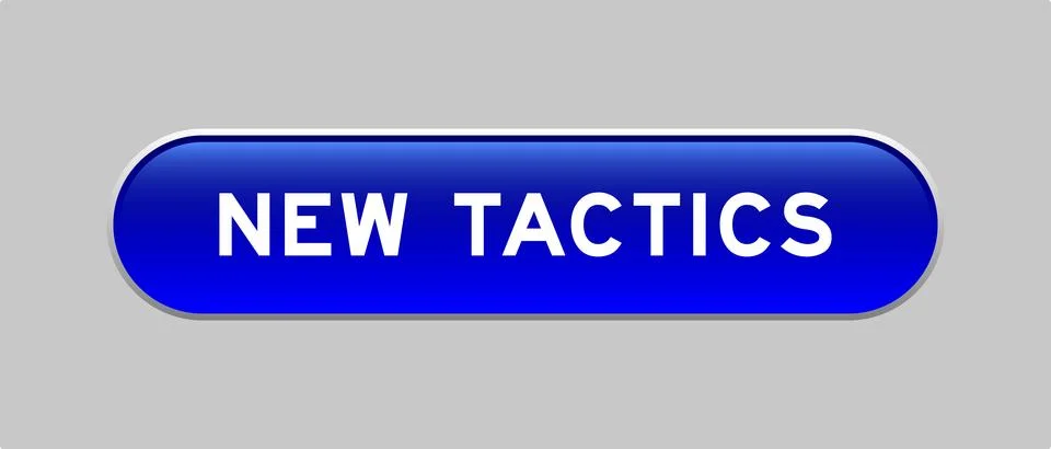 Blue color capsule shape button with word new tactics on gray background Illustrazione stock