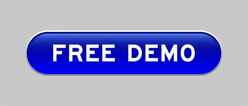 Blue color capsule shape button with word free demo on gray background Illustrazione stock