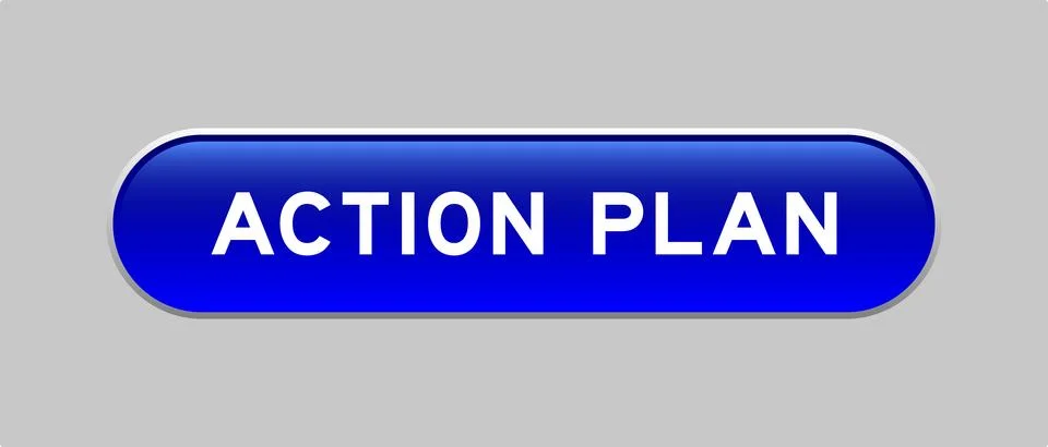 Blue color capsule shape button with word action plan on gray background Stock Illustration