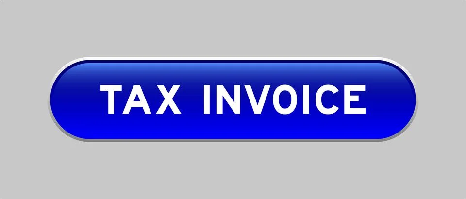 Blue color capsule shape button with word tax invoice on gray background Illustrazione stock