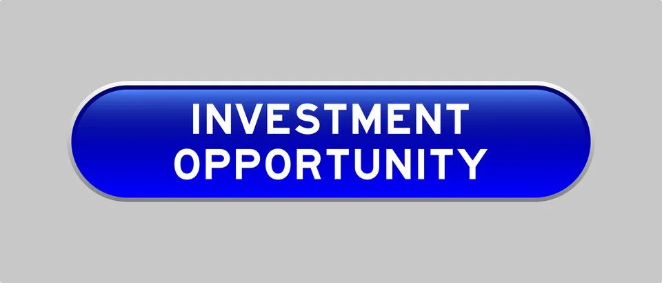 Blue color capsule shape button with word investment opportunity on gray ba.. Illustrazione stock