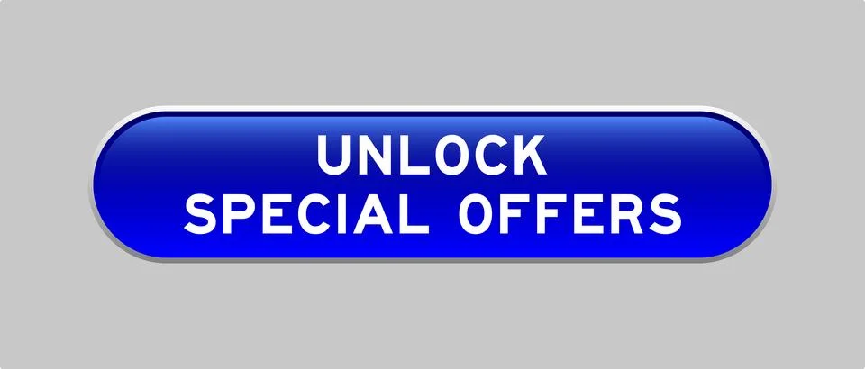 Blue color capsule shape button with word unlock special offer on gray back.. Stock Illustration
