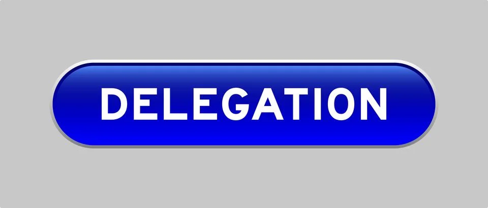 Blue color capsule shape button with word delegation on gray background Illustrazione stock