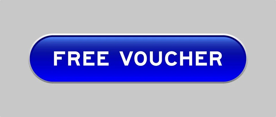 Blue color capsule shape button with word free voucher on gray background Stock Illustration