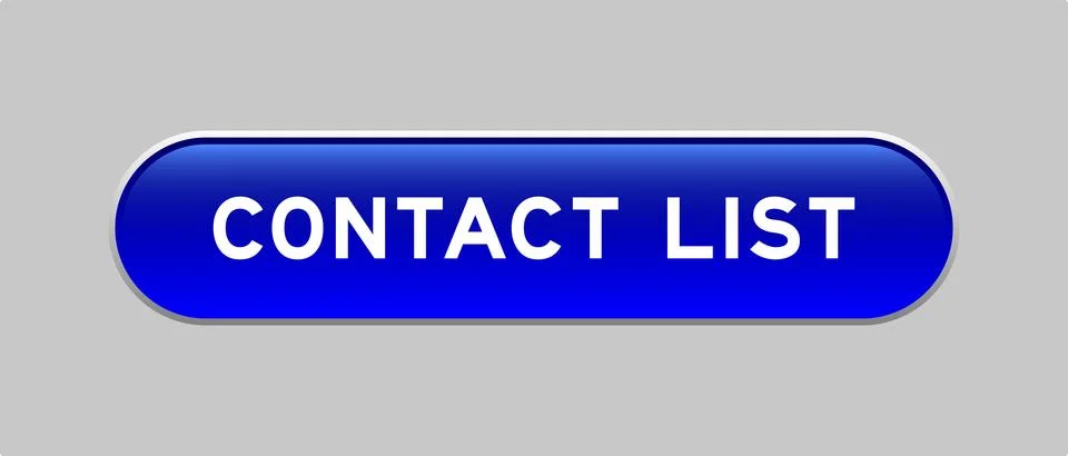 Blue color capsule shape button with word contact list on gray background Illustrazione stock