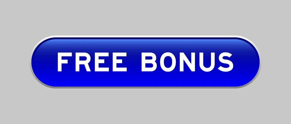 Blue color capsule shape button with word free bonus on gray background 스톡 일러스트