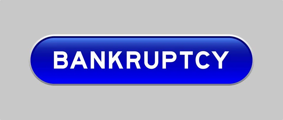 Blue color capsule shape button with word bankruptcy on gray background Illustrazione stock