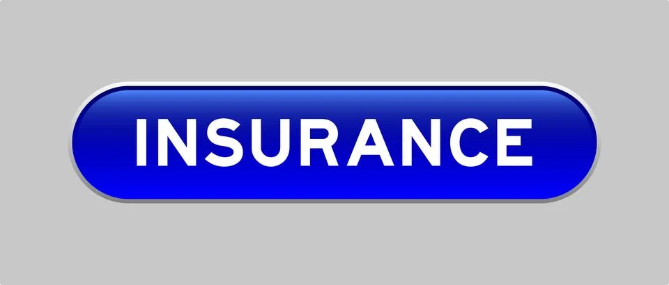 Blue color capsule shape button with word insurance on gray background Illustrazione stock