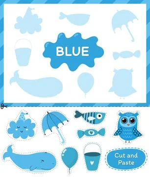 Blue color. Cut the elements and match them with the right shadows. Learning Stock Illustration