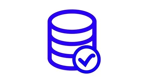 Blue color database icon with check mark... | Stock Video | Pond5