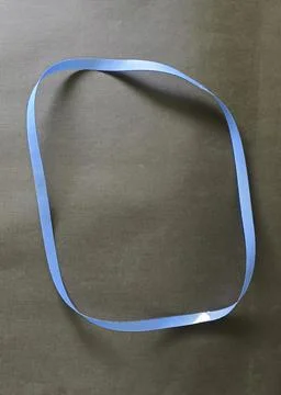 Blue color different shape mobius strip or band isolated on brown background 스톡 사진