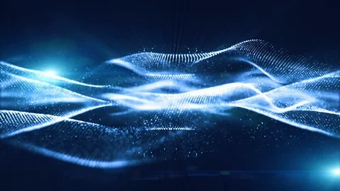 Blue color digital particles wave flow abstract motion technology background Video stock 111362096