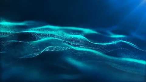 Blue Color digital wave particles flow and dust abstract cyber space environm Video stock 86296348