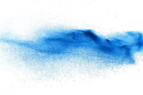 Blue color dust particles splash on white background. Stock Illustration