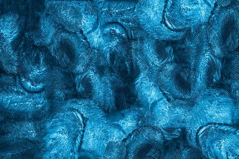 Blue color fingerprint background pattern, texture of finger skin Stock Photos