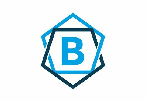 Blue color of initial letter B in pentagon frame Stock Illustration