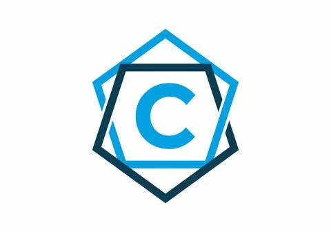Blue color of initial letter C in pentagon frame Stock Illustration