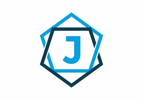 Blue color of initial letter J in pentagon frame Stock Illustration