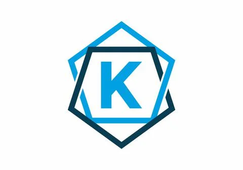 Blue color of initial letter K in pentagon frame Stock Illustration