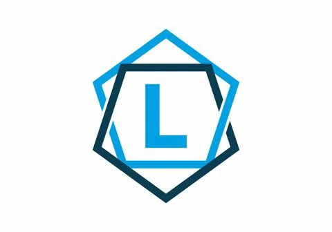 Blue color of initial letter L in pentagon frame Stock Illustration