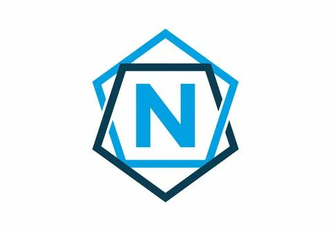 Blue color of initial letter N in pentagon frame Stock Illustration