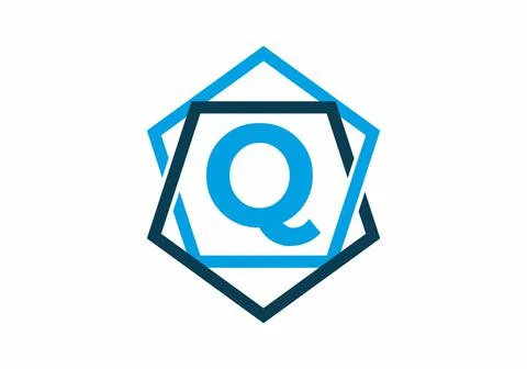 Blue color of initial letter Q in pentagon frame Stock Illustration