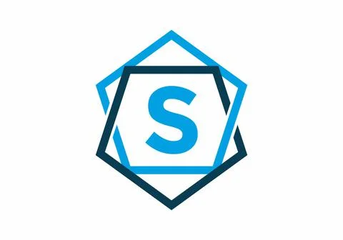 Blue color of initial letter S in pentagon frame Stock Illustration