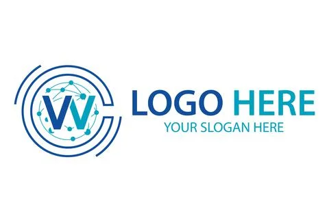 Blue Color Initial Letter W Line Art Dot Connect Logo Design Stock Illustration