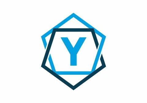 Blue color of initial letter Y in pentagon frame Stock Illustration