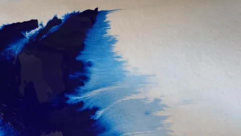 Blue color inks spreading out over wet paper background Stock Footage 277960852
