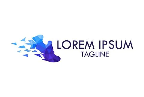 Blue Color Low Poly Triangle Shoe Fast Logo Design	 Illustrazione stock