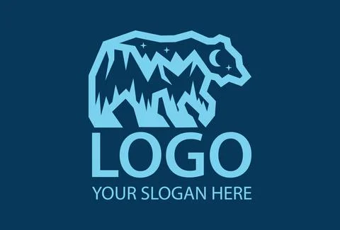 Blue Color negative Space Mountain Polar Bear logo Design	 Stock Illustration