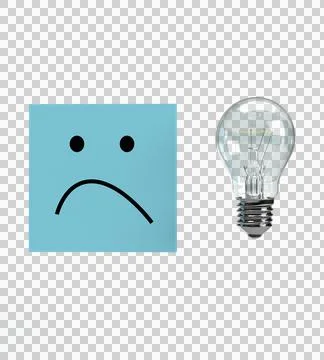 Blue color paper work note lightbulb lamp flare orange yellow color emotion Stock Illustration