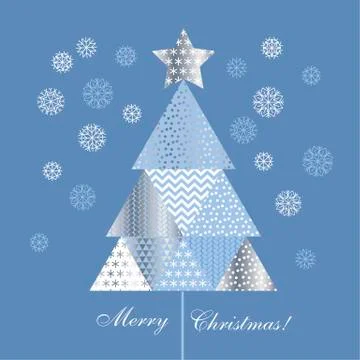Blue color patchwork xmas tree Illustrazione stock