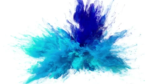 Blue color powder explosion colorful burst smoke fluid ink particles alpha Stock Footage