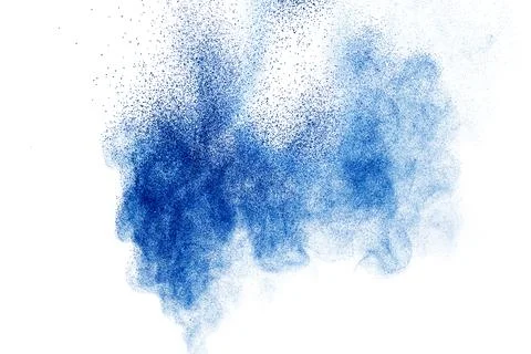 Blue color powder explosion on white background. 스톡 일러스트