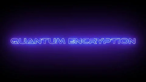 Blue color quantum encryption icon isolated on black background. Stock Illustration