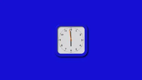 Blue color realistic square 3d wall clock blue background Illustrazione stock