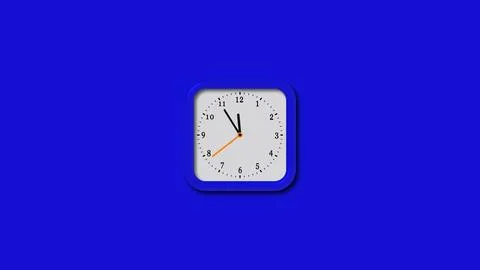 Blue color realistic square 3d wall clock blue background Illustrazione stock
