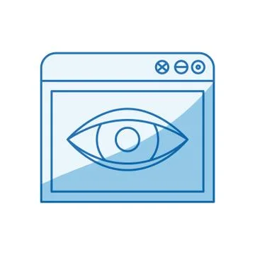 Blue color shading silhouette browser window with eye sketch icon Illustrazione stock