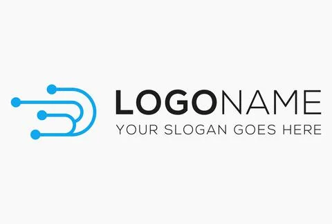 Blue Color Simple Abstract Tech Line Art Connecting Dot Logo Design Stock Illustration