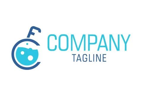 Blue Color Simple Lab Bottle Logo Design	 Stock Illustration