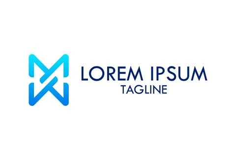 Blue Color Simple Tech Line Art Initial Letter X Logo Design	 Stock Illustration