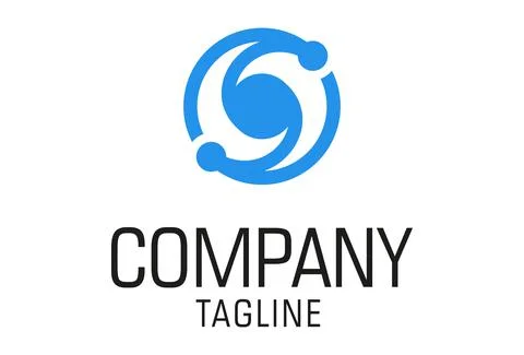 Blue Color Simple Tech Line Art Circle Rotate Logo Design Stock Illustration